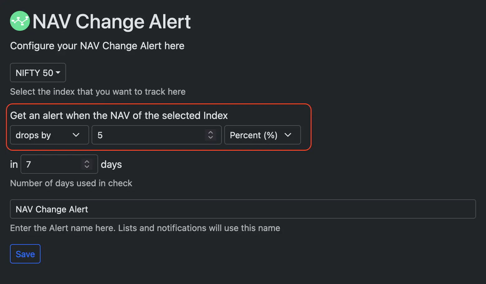 Percentage based change configuration