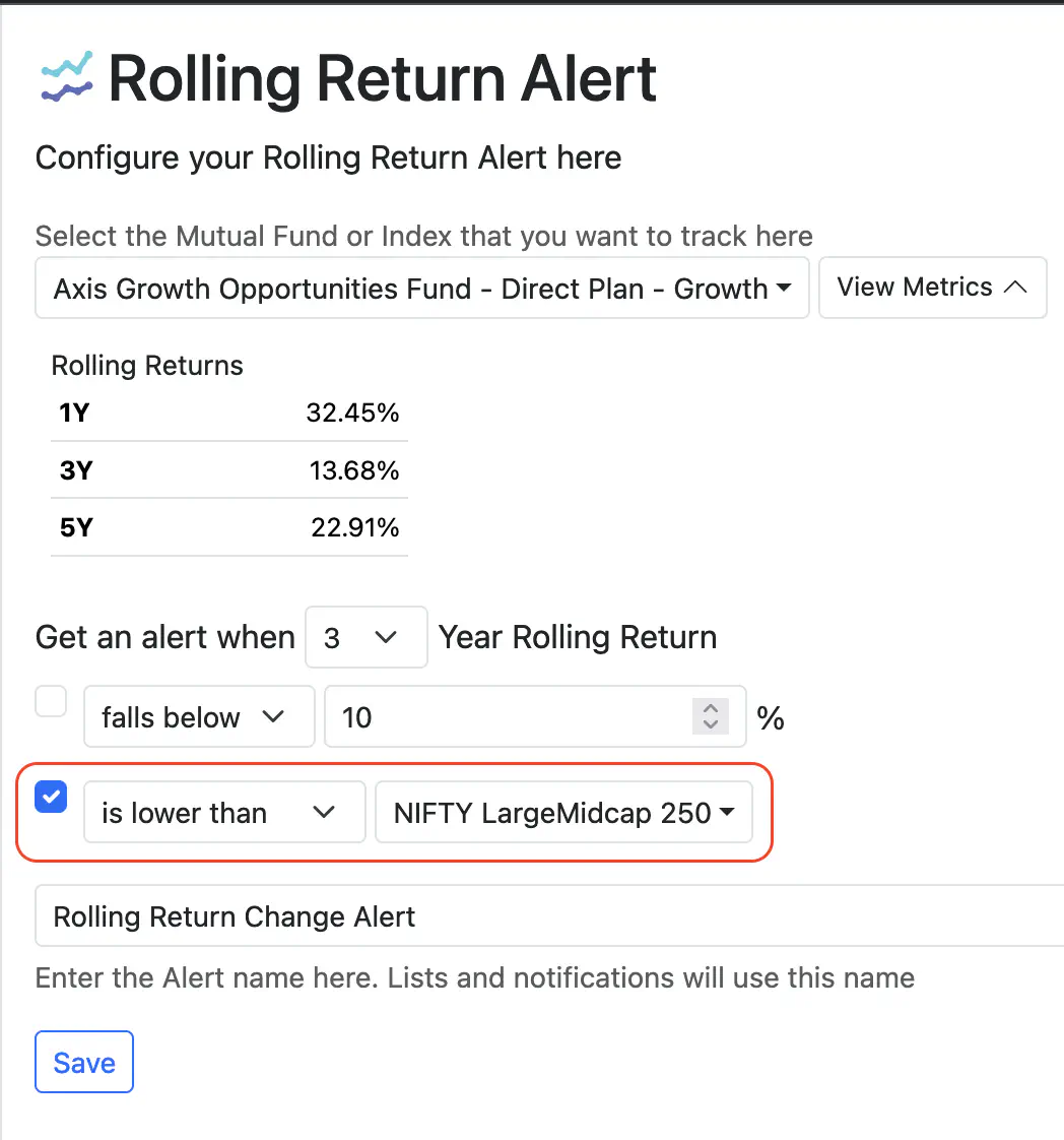 mode 2: compare with other indices, mutual funds or benchmarks