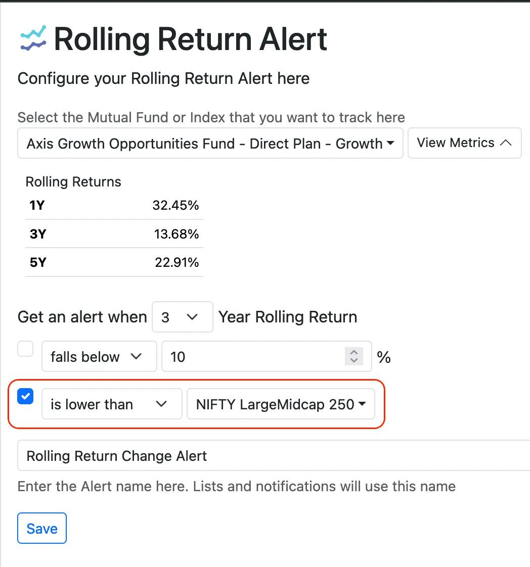 mode 2: compare with other indices, mutual funds or benchmarks
