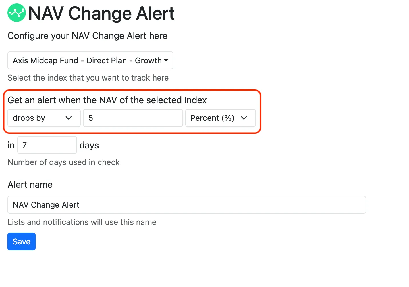 Percentage based change configuration