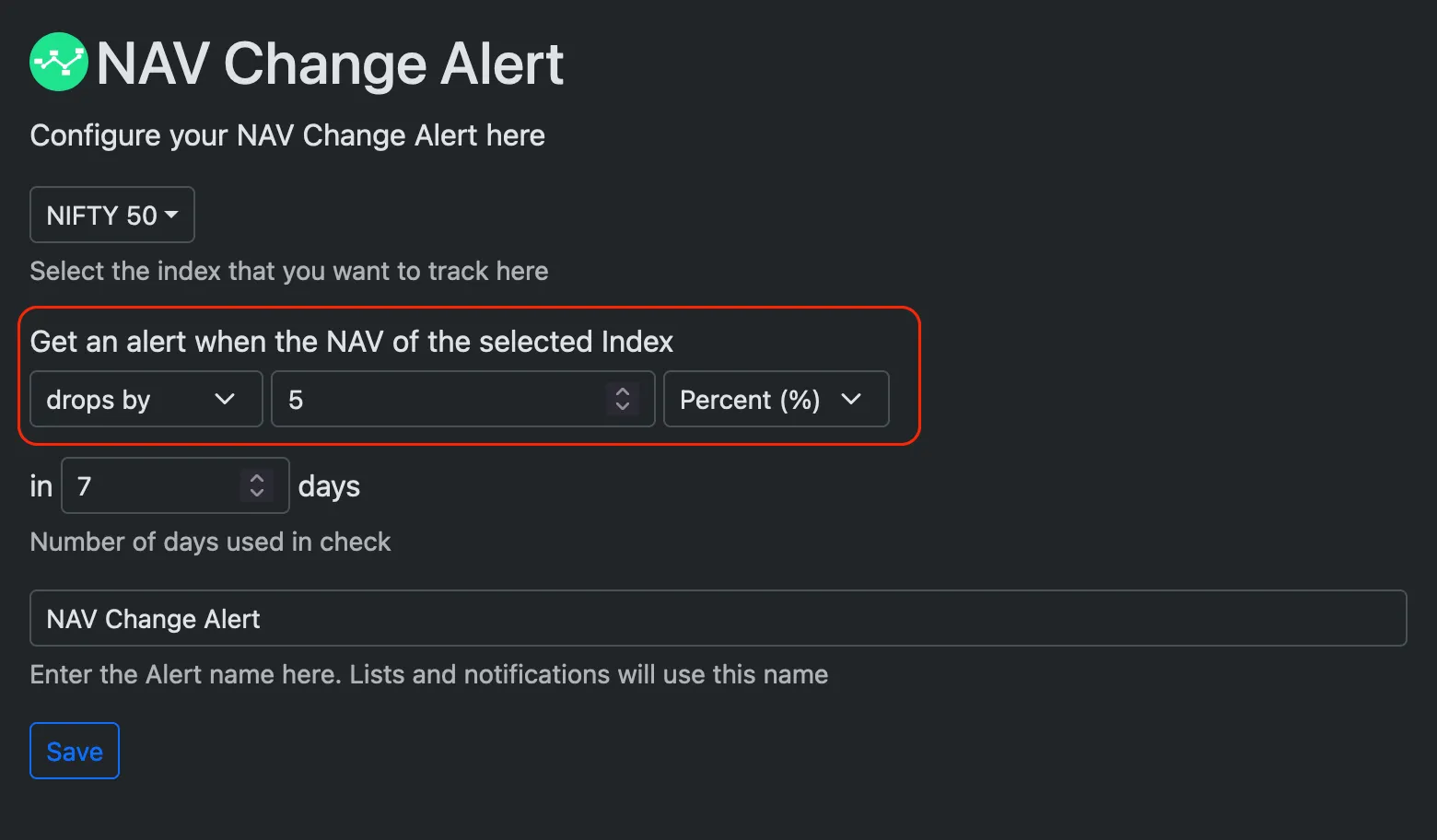 Percentage based change configuration